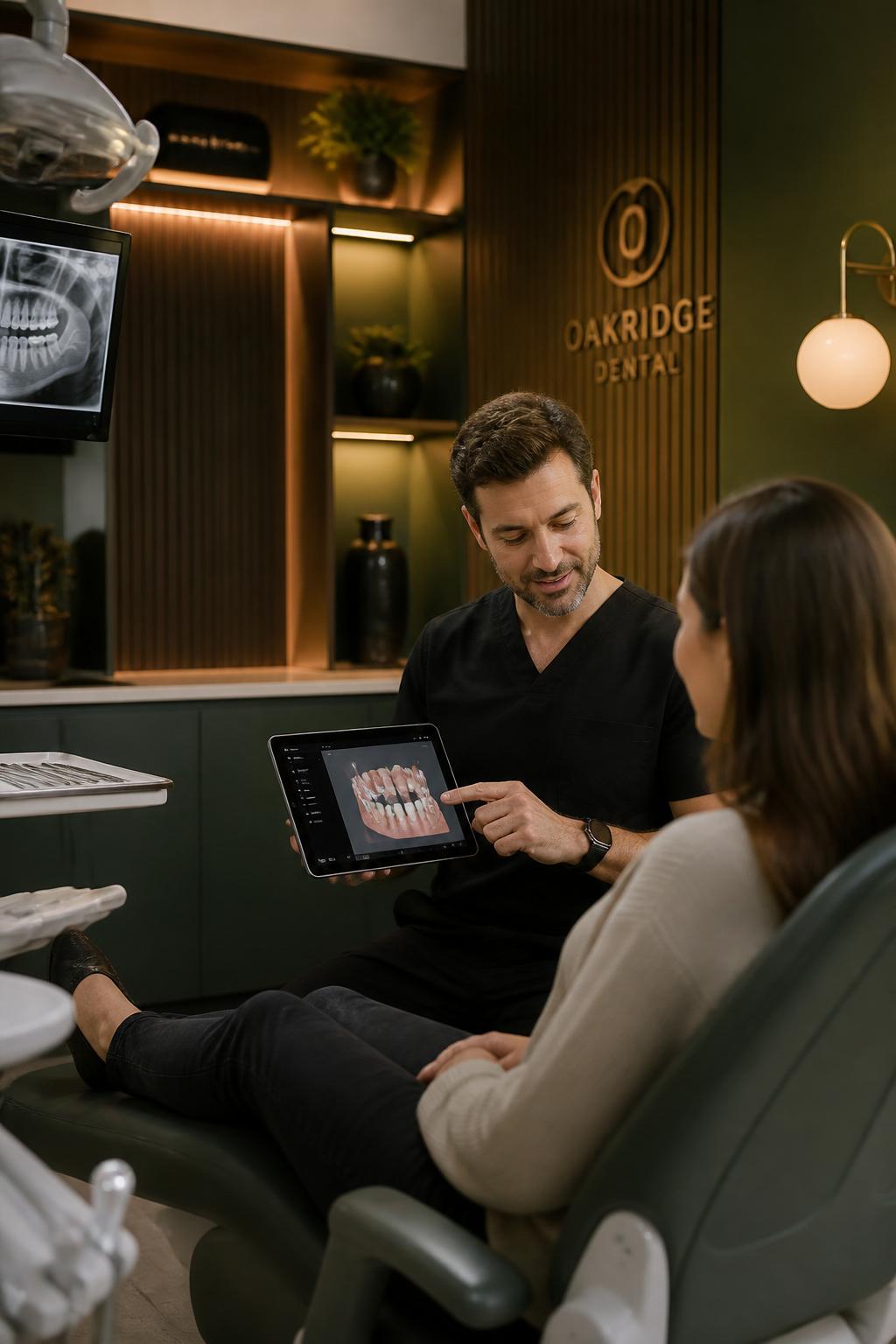 Dentista apresentando plano de tratamento