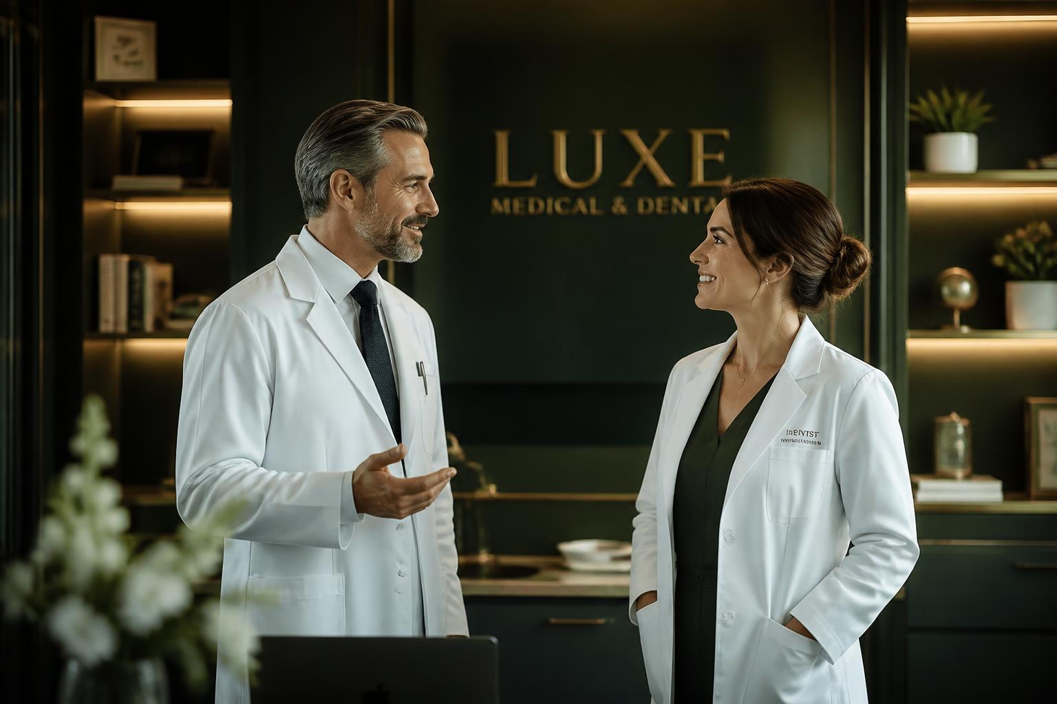 Médico e dentista em clínica premium